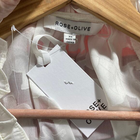 White NWT Semi Sheer Floral Ruffle Sleeve Blouse Top SZ XL Casual‎ Office Boho - Picture 4 of 8